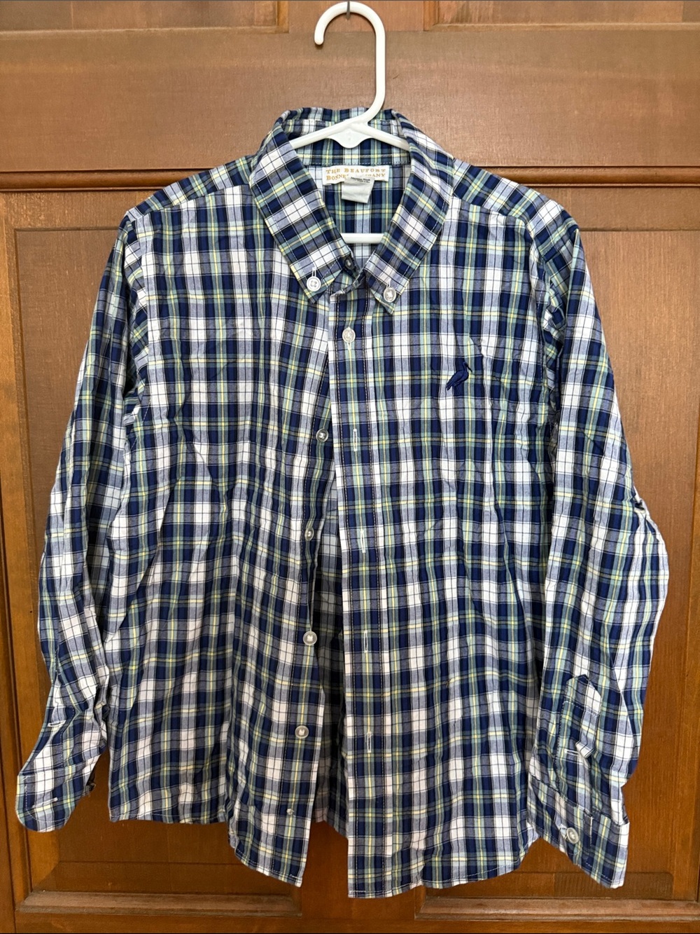 The Beaufort Bonnet Company boys Plaid Button-Down Shirt - Navy, White & Green 8